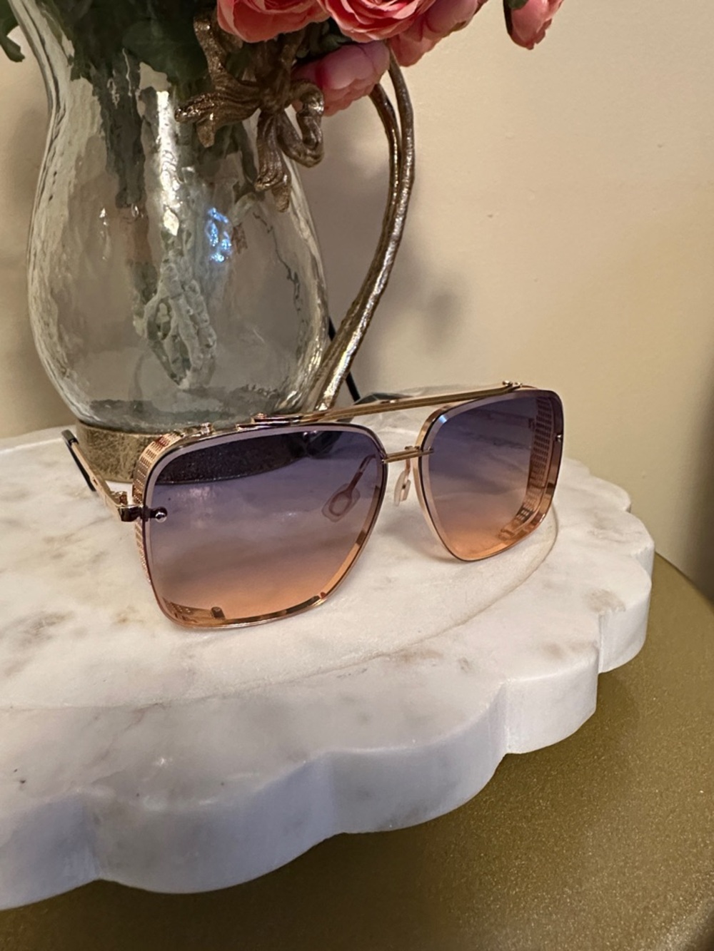 Gradient Lens Gold Frame Sunglasses - Blue to Brown Lenses. 0015-A